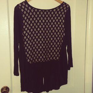 Lucky Brand Navy Blue Mixed Media Bib FrontSplit Hem Long Sleeve Shirt Sze Large